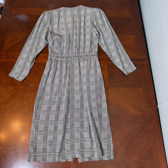 vtg Nipon Boutique Dress Sz 4 Black White Silk Houndstooth Neiman Marcus - Picture 2 of 11